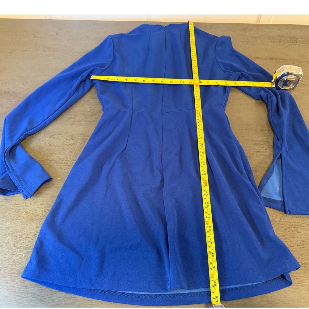Unbranded Cobalt Blue Mock Neck Bell Sleeve Mini Dress Size M Retro Style - Picture 6 of 7
